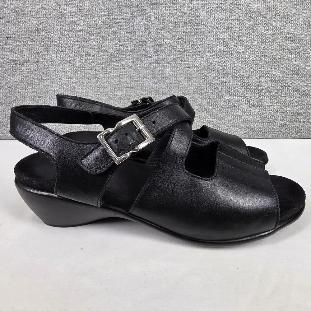 MEPHISTO WOMEN’S BLACK LEATHER COMFORT SANDALS – SIZE EU 39 (US 8–8.5)